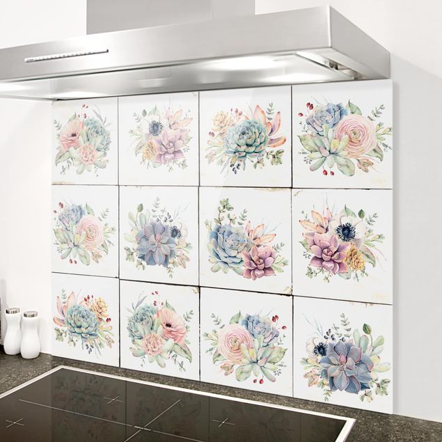 paraschizzi in vetro magnetico Casetta di fiori ad acquerello