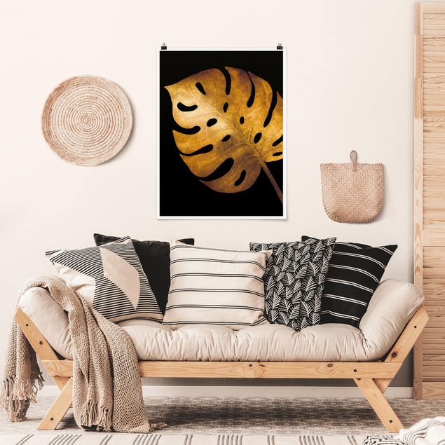 Poster - Gold - Monstera On Black - Verticale 4:3