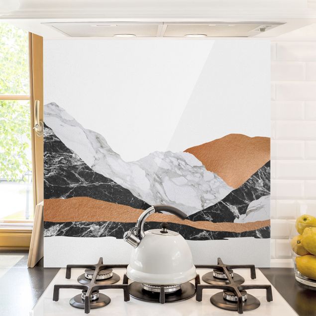 paraschizzi cucina vetro magnetico Paesaggio in marmo e rame