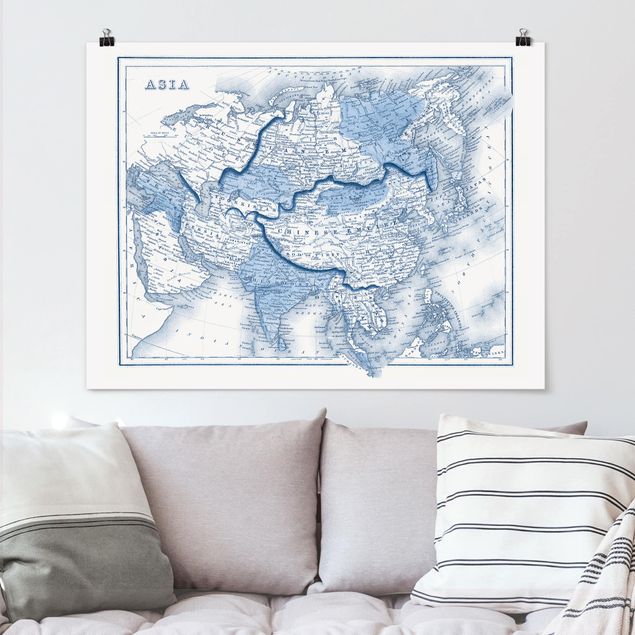 poster vintage originali Mappa in toni blu - Asia