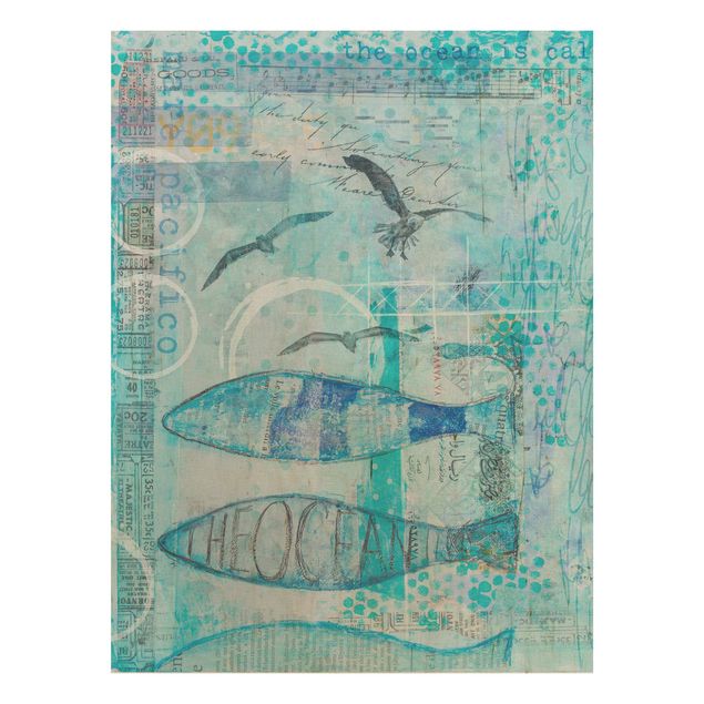 Stampa su legno - Colorato collage - Bluefish - Verticale 4:3
