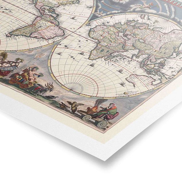 Poster - Storico Mappa del mondo Nova et Accuratissima del 1664 - Orizzontale 3:4