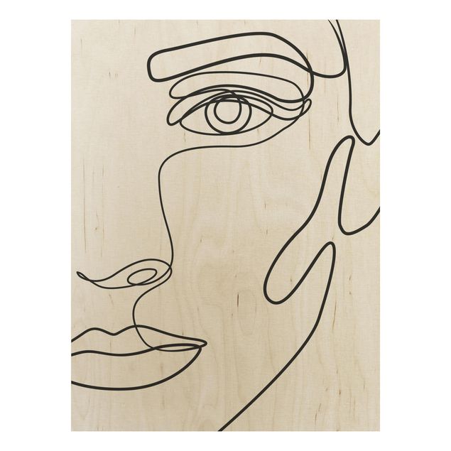 Stampa su legno - Line art ritratto Donna Bianco e nero - Verticale 4:3