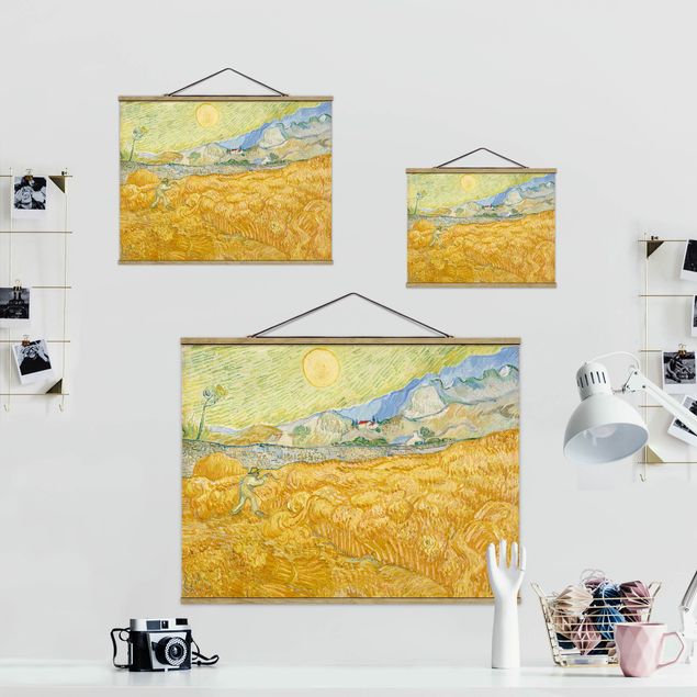 Foto su tessuto da parete con bastone - Vincent Van Gogh - Campo di grano con Reaper - Orizzontale 3:4