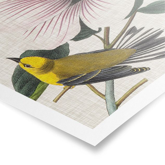 Poster - Uccello su lino Giallo I - Quadrato 1:1
