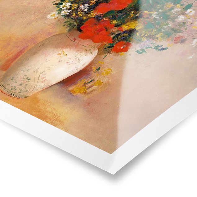 Poster - Odilon Redon - vaso con fiori (rosa sfondo color) - Verticale 4:3