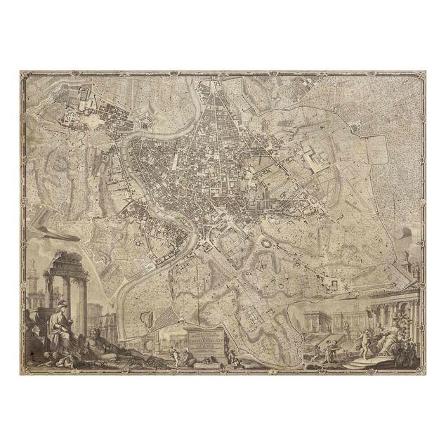 Stampa su legno - Vintage Mappa Roma - Orizzontale 3:4