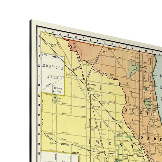 Stampa su alluminio - Cartina vintage di Chicago