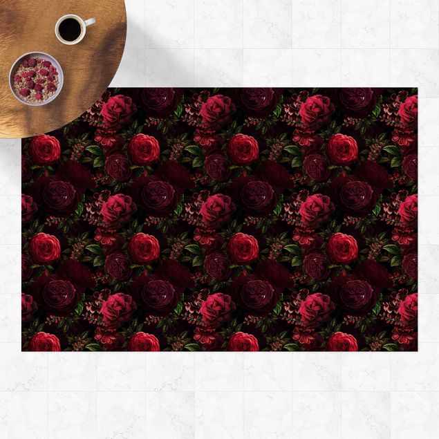 Tappeto per balcone Rose rosse davanti al nero