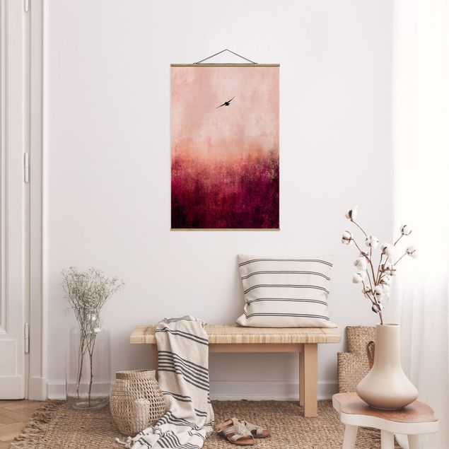 Foto su tessuto da parete con bastone - Uccellino al tramonto - Verticale 3:2