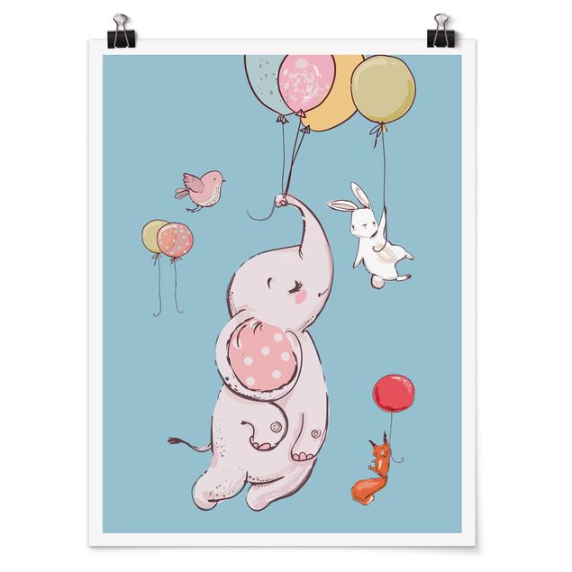 Poster - Flying Elephant, coniglio e lo scoiattolo - Verticale 4:3