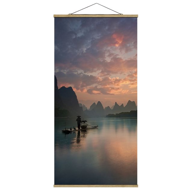 Quadro su tessuto con stecche per poster - Alba sul fiume cinese - Verticale 2:1