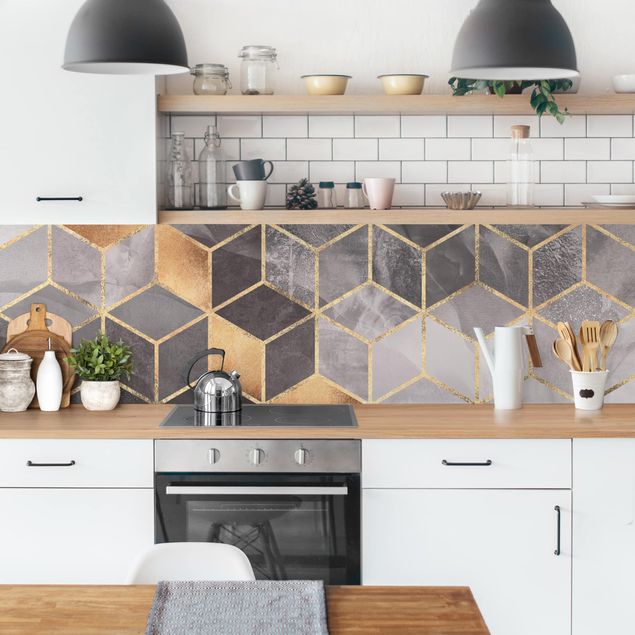 Rivestimenti cucina di plastica Geometria dorata in bianco e nero