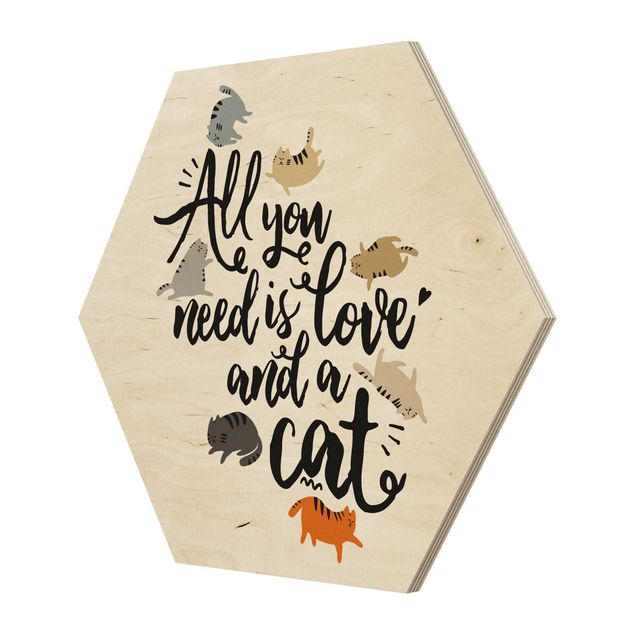 Esagono in legno - All You Need Is Love e un gatto