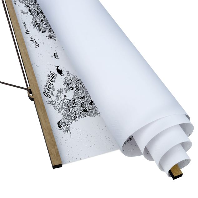 Foto su tessuto da parete con bastone - Tipografia Bianco mappa del mondo - Orizzontale 1:2