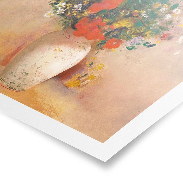 Poster - Odilon Redon - vaso con fiori (rosa sfondo color) - Verticale 4:3