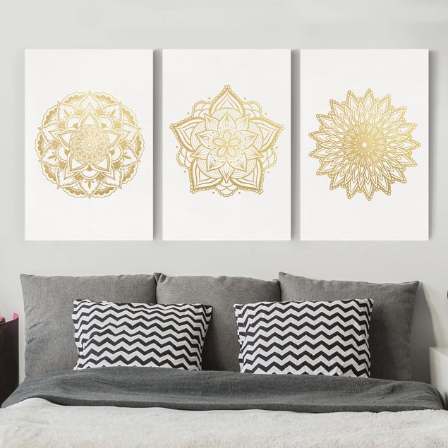 Quadri con disegni Mandala - Fiore Sole Illustrazione - Set Oro