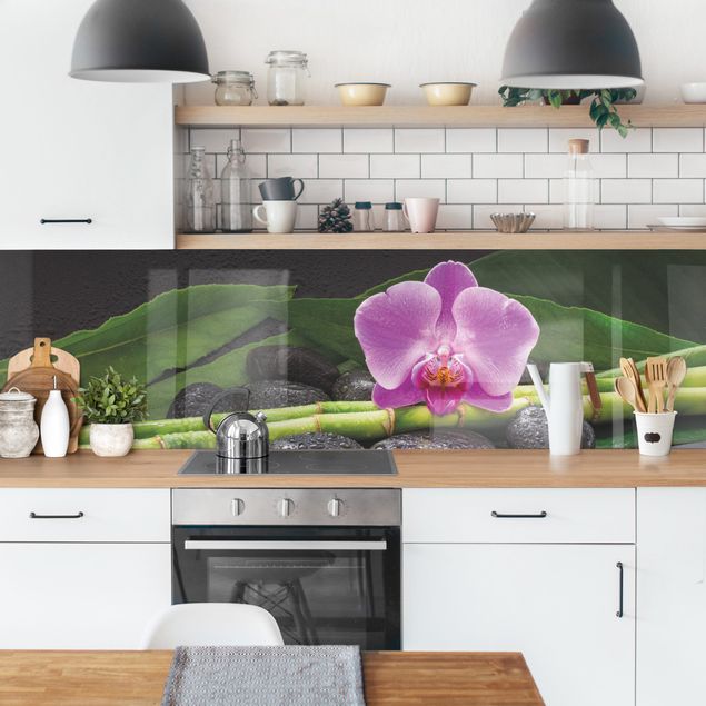 Rivestimenti cucina di plastica Bambù verde con fiore di orchidea