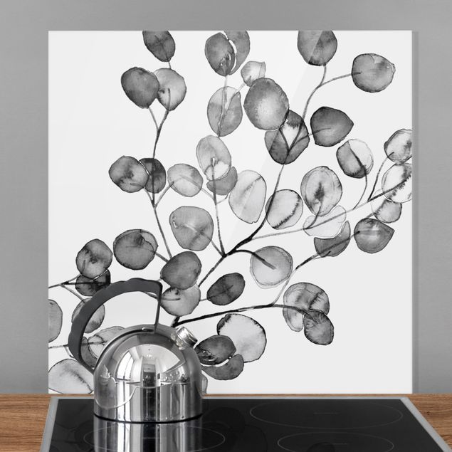 paraschizzi in vetro magnetico Acquerello di ramoscelli di eucalipto in bianco e nero