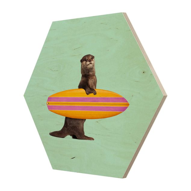 Esagono in legno - Lontra con il surf