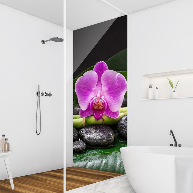 Rivestimenti per doccia verde Bambù verde con fiore di orchidea