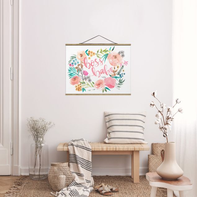 Foto su tessuto da parete con bastone - Pink Flowers - Boss Modella - Orizzontale 3:4