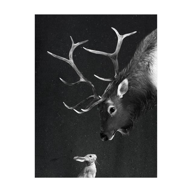 Tappeti antracite Illustrazione - Cervo e Coniglio Disegno in bianco e nero