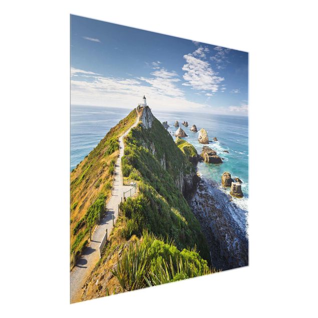 Quadro in vetro - Nugget Point Lighthouse and sea New Zealand - Quadrato 1:1