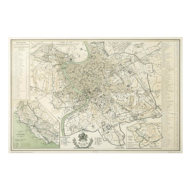 Stampa su alluminio spazzolato - Vintage mappa di Roma antica - Orizzontale 2:3