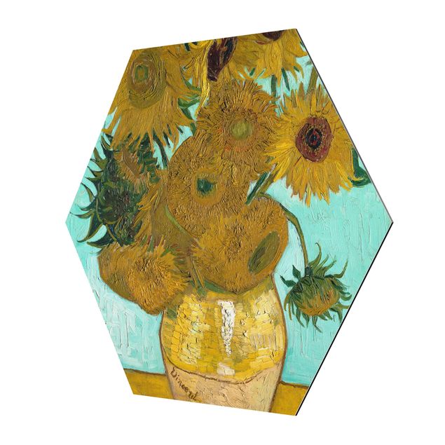 Esagono in Alluminio Dibond - Vincent Van Gogh - Vaso con girasoli