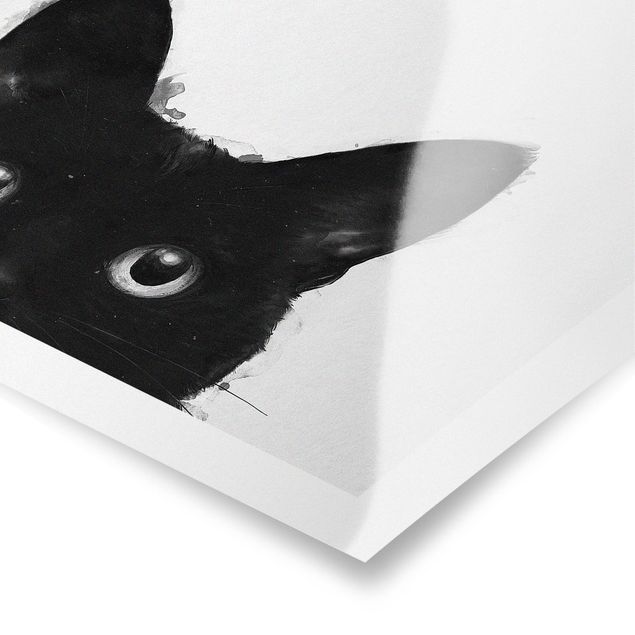 Poster - Illustrazione pittura Gatto nero su bianco - Orizzontale 3:4