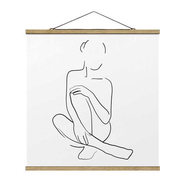 Quadro su tessuto con stecche per poster - Line Art Donna Seduta Bianco e nero - Quadrato 1:1