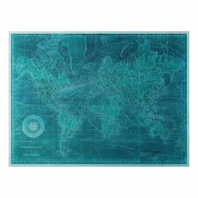 Stampa su alluminio spazzolato - Vintage Mappa del mondo Azure - Orizzontale 3:4