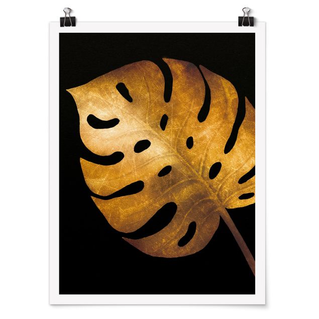 Poster - Gold - Monstera On Black - Verticale 4:3
