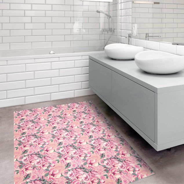Tappeti bagno moderni Sogno floreale rosato di rose in acquerello