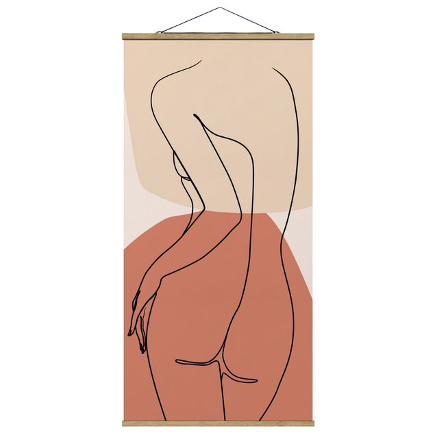 Quadro su tessuto con stecche per poster - Line Art Woman Back Brown - Verticale 2:1