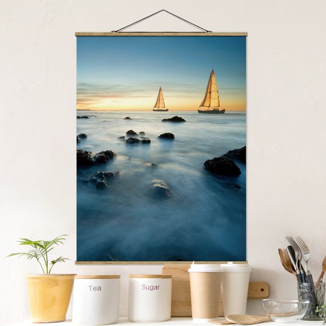 Foto su tessuto da parete con bastone - Barche a vela in The Ocean - Verticale 4:3
