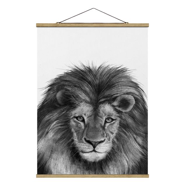 Foto su tessuto da parete con bastone - Laura Graves - Illustrazione del leone Monochrome Pittura - Verticale 4:3