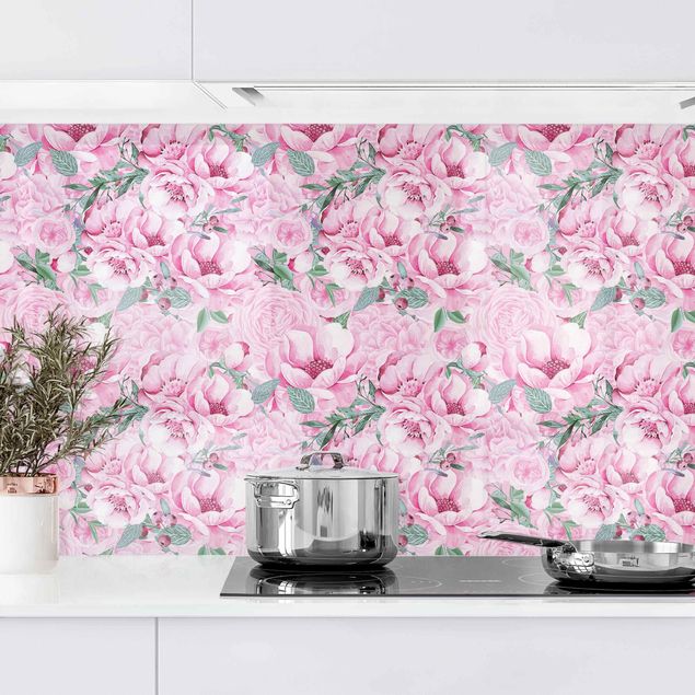 Rivestimenti cucina pannello Sogno floreale rosato di rose in acquerello II