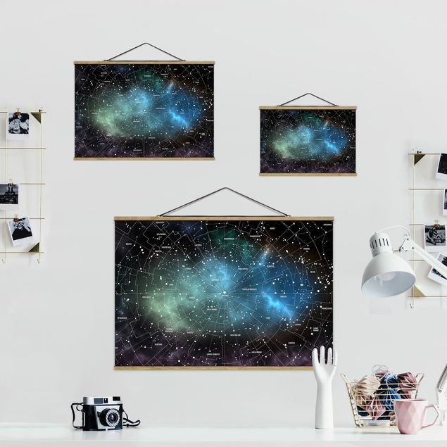 Foto su tessuto da parete con bastone - Costellazioni Mappa Galaxy Nebbia - Orizzontale 2:3