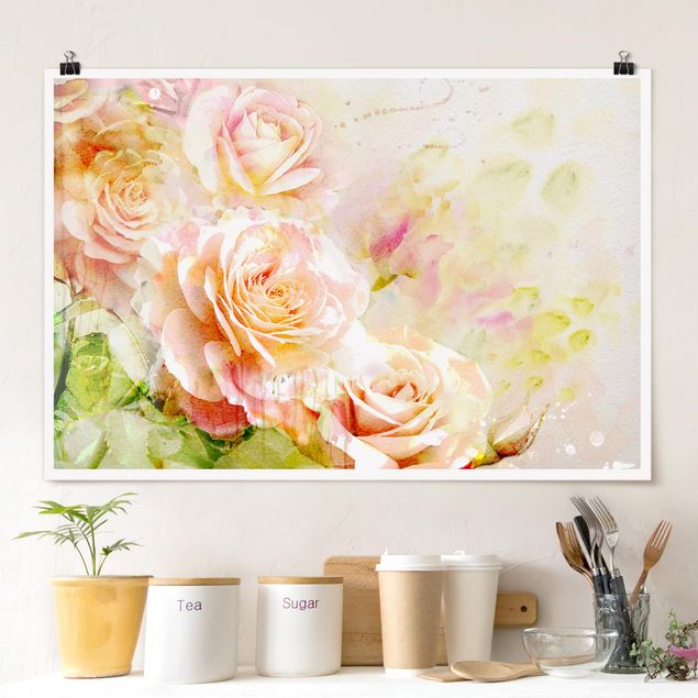 Poster acquerello Composizione di rose ad acquerello