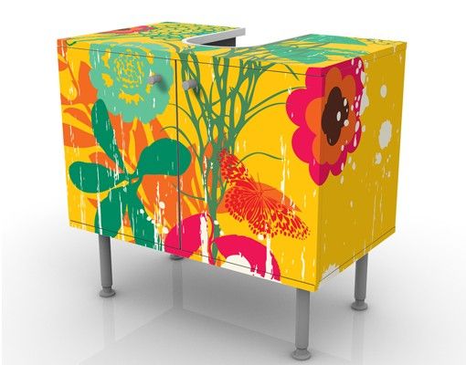 Mobile sottolavabo - Giardino Grunge - Mobile bagno colorato con fiori