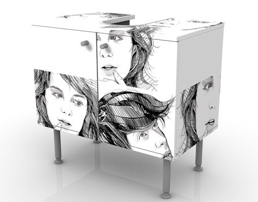 Mobile per lavabo design no.TA100 Female Portraits Black&White