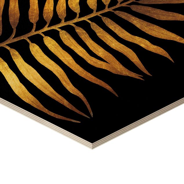 Esagono in legno - Gold - Palm Leaf On Black II