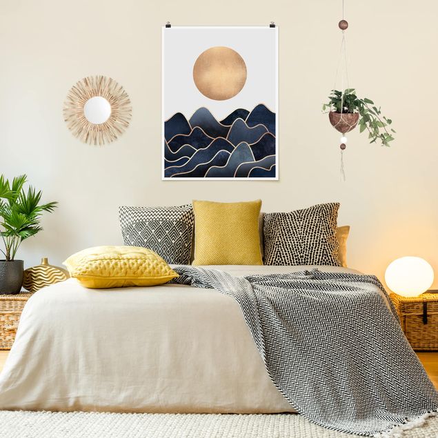 Poster - Golden Sun Blue Waves - Verticale 4:3