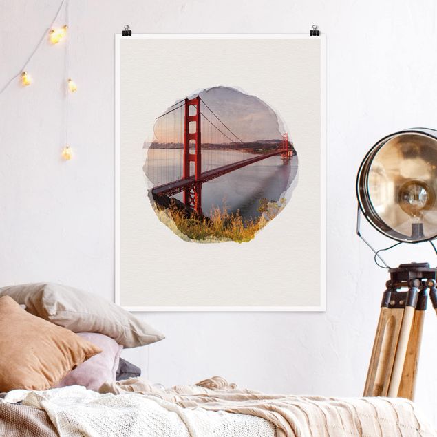 Poster acquerello Acquerelli - Il ponte Golden Gate a San Francisco
