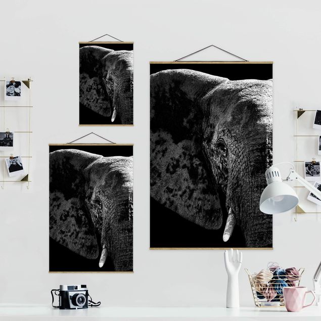 Foto su tessuto da parete con bastone - African Elephant Bianco e nero - Verticale 3:2