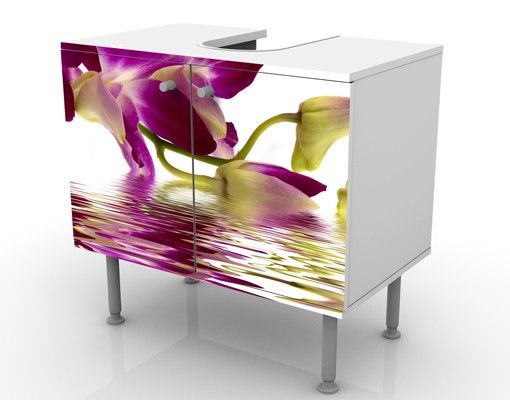 Mobile sottolavabo - Orchidee rosa sull'acqua - Mobile bagno bianco con fiori