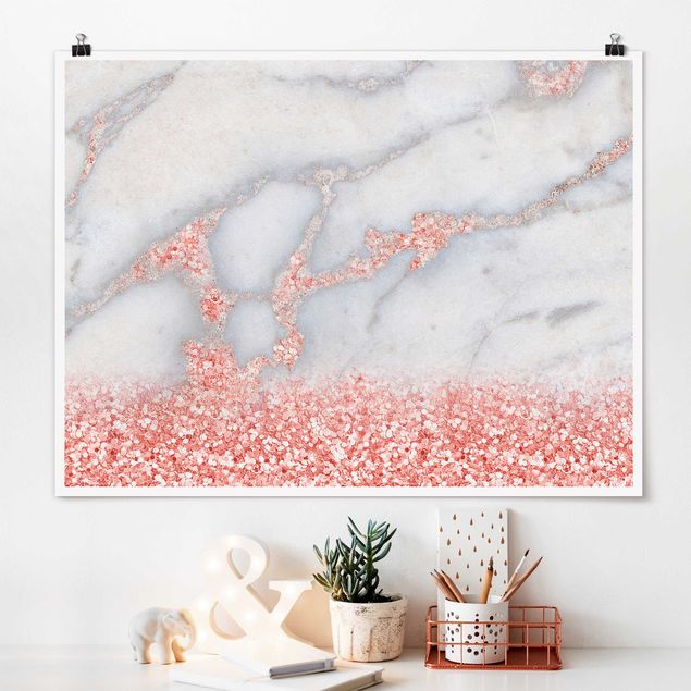 quadro astratto Effetto marmo con coriandoli rosa
