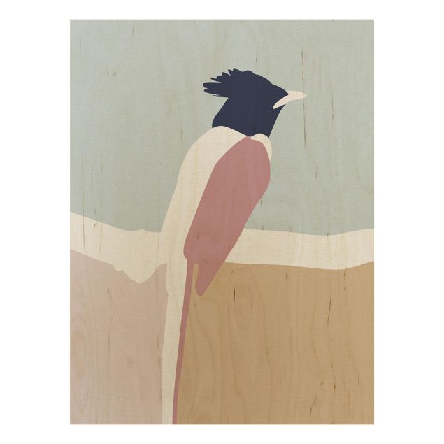 Stampa su legno - Line Art Uccello Pastello - Verticale 4:3